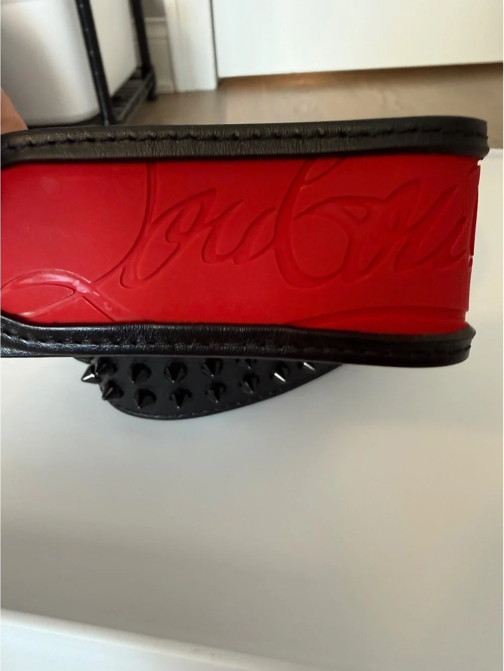 Christian Louboutin 110/44 Men's Black and Red Leather Studded Belt